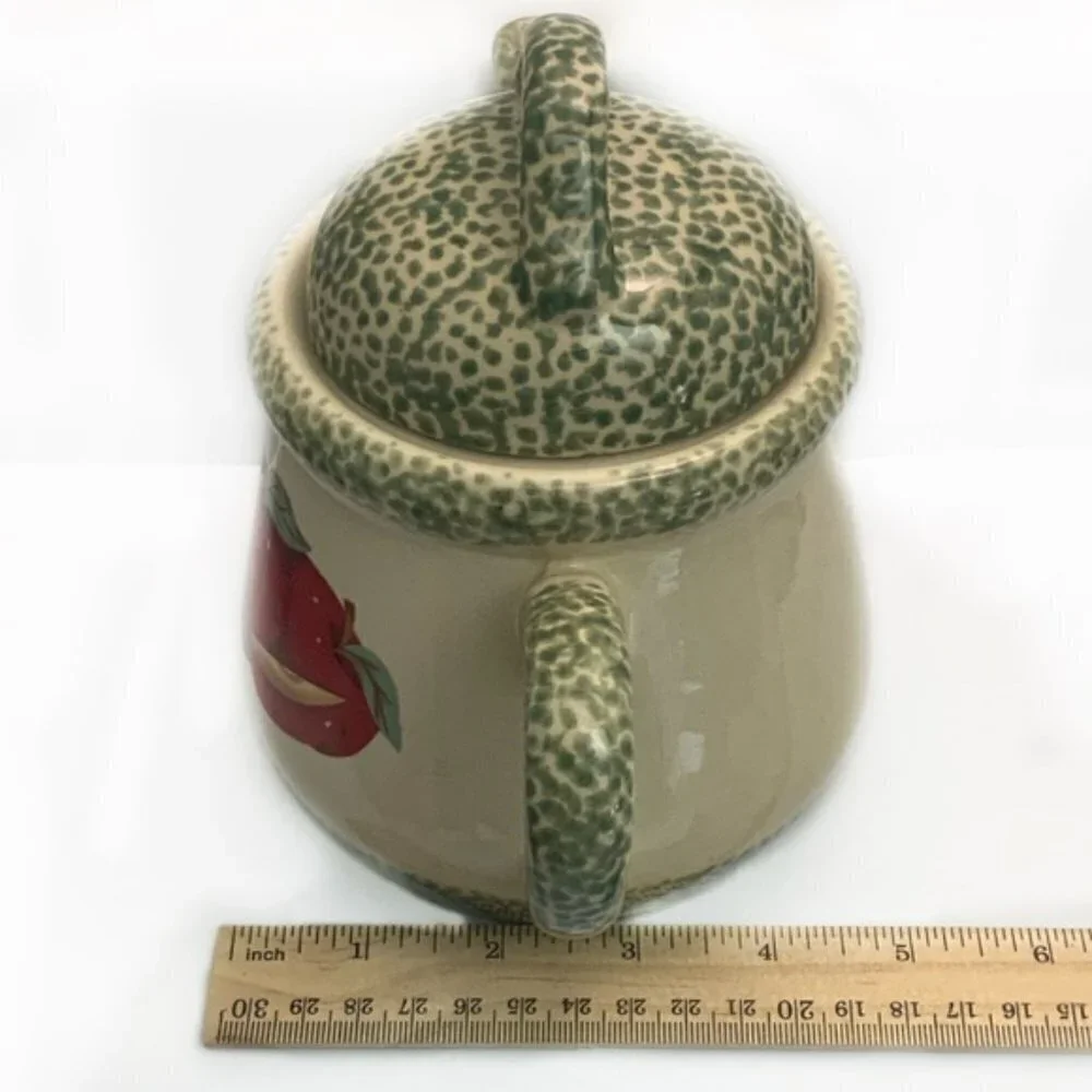Vintage Teapot Stoneware Apple Motif Tender Hearts Treasures Primitive Farmhouse